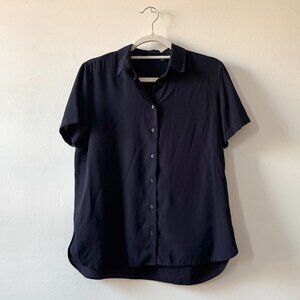 Uniqlo Navy Rayon Short Sleeve Blouse